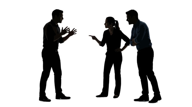 People having intense argument and discussion in vector graphic illustration with sharp silhouettes