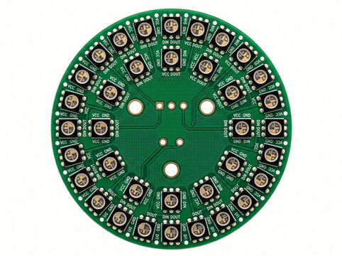 Circular led pixel ring module with green circuit board for lighting.