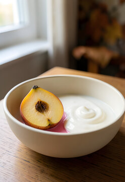 Poached quince with vanilla yogurt