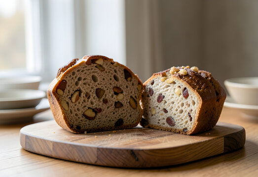 Fig and walnut bread with an open crumb
