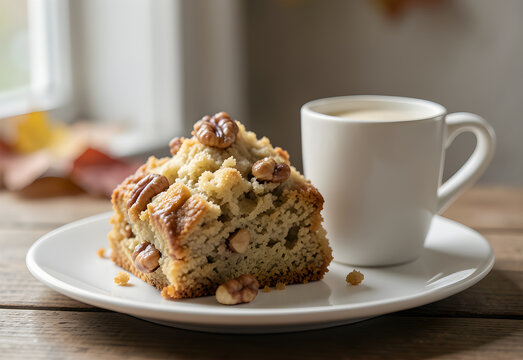 Maple pecan scone beside a plain cup