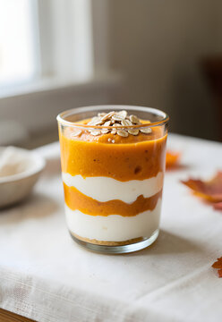 Pumpkin yogurt parfait with toasted oats