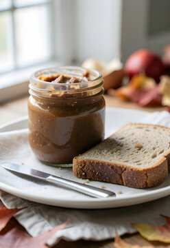 Apple butter in a plain open jar