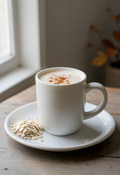 Spiced oat milk with a light cinnamon dusting