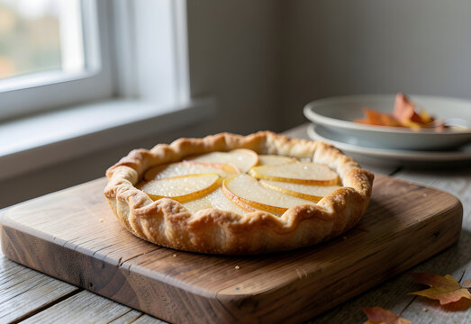 Pear galette with folded uneven pastry