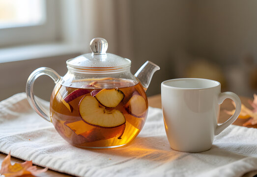 Apple peel tea in a clear teapot