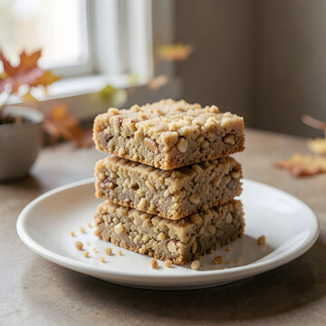Walnut shortbread stacked in three pieces