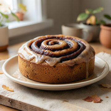 Cinnamon bun with a clear spiral