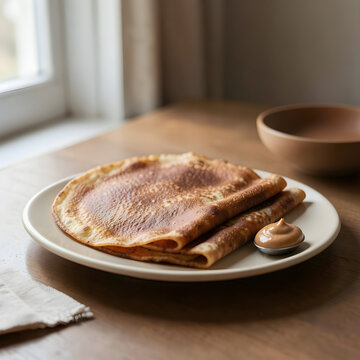 Chestnut flour crepes folded on a plate
