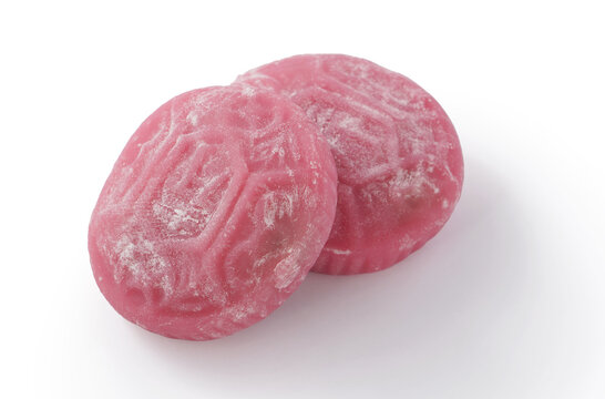 Traditional pink red turtle rice cake isolated on white background with clipping path