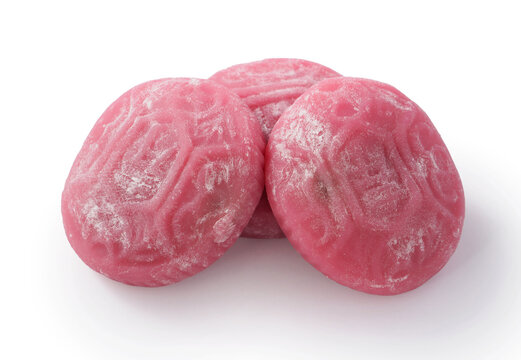 Traditional pink red turtle rice cake isolated on white background with clipping path