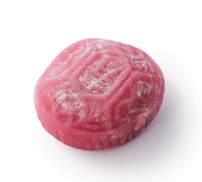 Traditional pink red turtle rice cake isolated on white background with clipping path