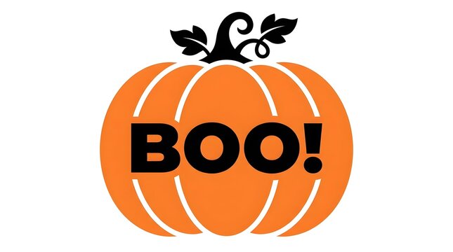A cheerfully festive halloween pumpkin features the word boo boldly displayed across its bright orange exterior on a clean white backdrop