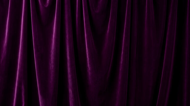 Rich purple velvet curtain with elegant drapes and soft folds background