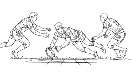 Fototapeta premium Rugby player scoring a try, isolated line art, sports action