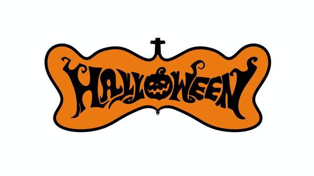 2D motion graphic of Halloween sign changing into a jack-o'-lantern isolated on white