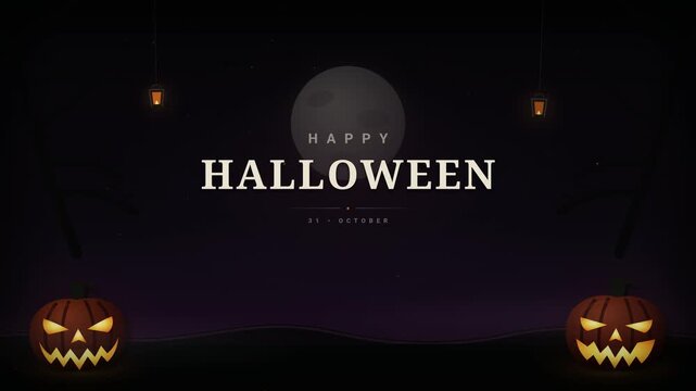 Happy Halloween creepy night animated background loop. Premium Halloween loop background animation with glowing pumpkins
