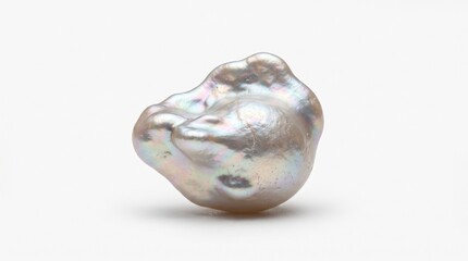 Obraz premium Baroque pearl showcasing an irregular organic shape and lustrous iridescent surface resting isolated on a pure white background.