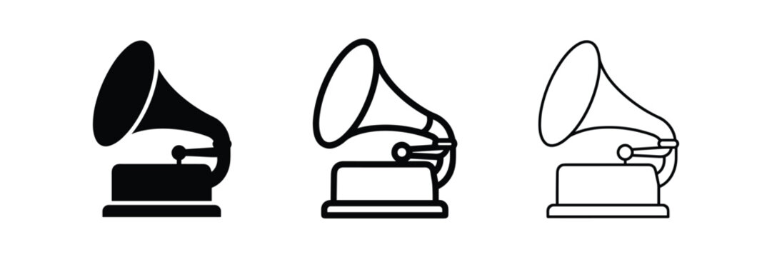Vintage gramophone record player icon vector set