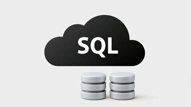 SQL cloud database icon with server stacks for relational storage software and data management