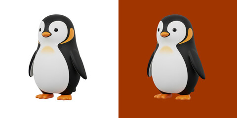 Obraz premium Cute little penguin character 3d render digital for kids transparent background, png