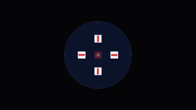 Abstract futuristic user interface with crosshair target and data markers on dark background