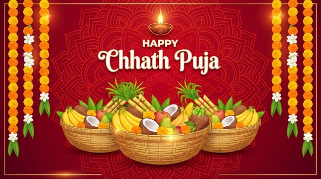 Traditional festival of Bhiar, Bengal and Nepal Chhath Puja in vector