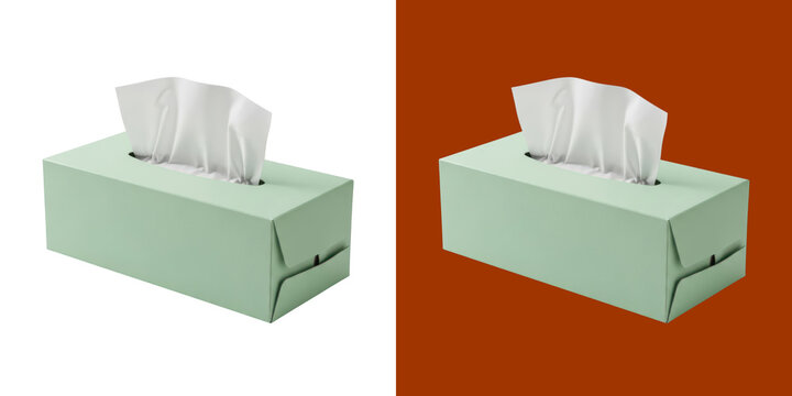 Light green cardboard tissue box with white paper towels for hygiene care transparent background, png