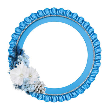 PNG Blue ruffled Christmas floral wreath frame with white flowers