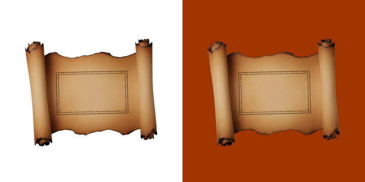 Vintage antique old paper scroll with a rectangular frame border transparent background, png