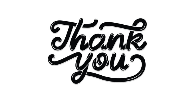 Thank you text. Handwritten thank you typography. Modern calligraphy inscription in black color. Great for Thank you card. Vector illustration