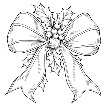 Christmas Bow with Berries and Holly Leaves