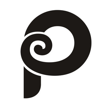 Letter P with a spiral icon inside, logo initial design vector.