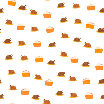 Roasted chicken and food containers pattern