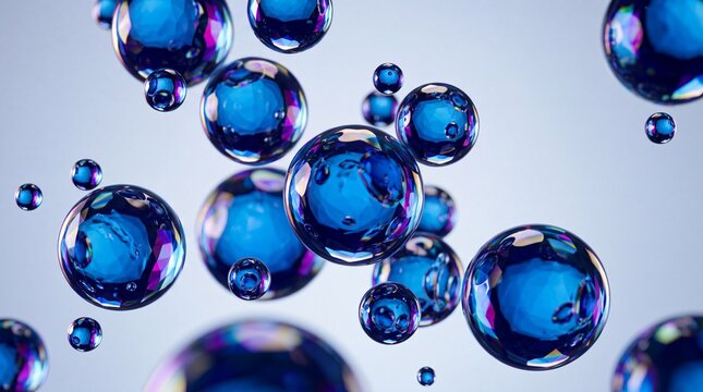 Abstract Blue Spheres Floating Liquid Droplets 3D Render