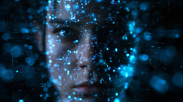 Facial Recognition and AI Biometric Data on Human Face