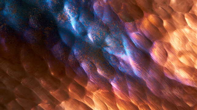 Hammered Metal Surface with Iridescent Heat Patina Texture