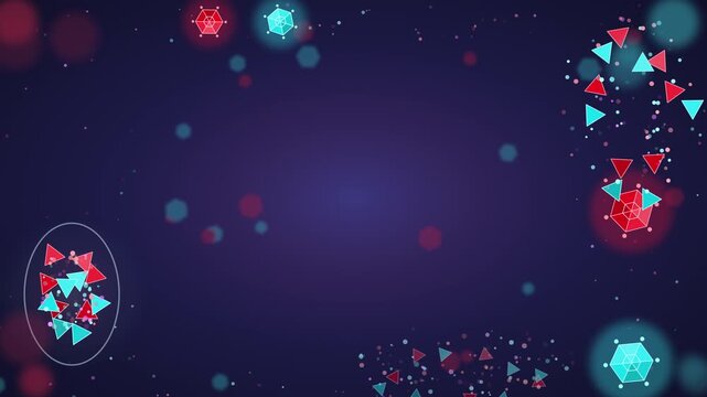 Red and cyan virus capsids shatter into shimmering dust seamless loop