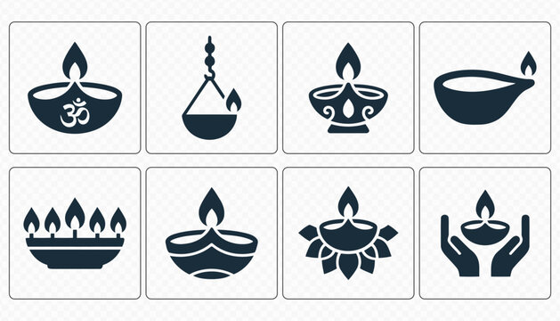 Diwali Hindu Festival Diya Icon Collection