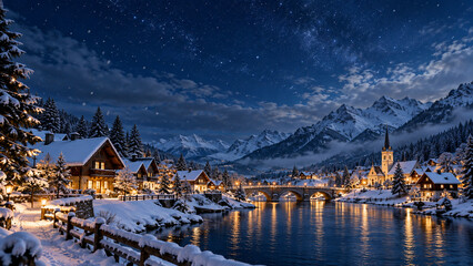 Obraz premium Snowy_Christmas_Eve_Village_under_Starry_Sky_6x.png