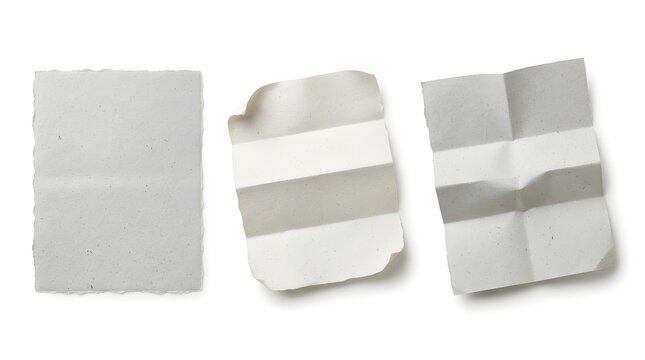 Selection of three handmade paper sheets featuring deckled edges and distinct crease patterns.