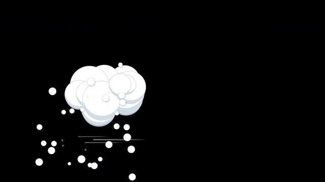 comic fight cloud puff explosion with magic sparkles isolated on dark background for dynamic graphic effect