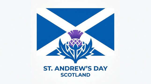 Scottish thistle flower and saltire flag displayed on tartan fabric with copy space