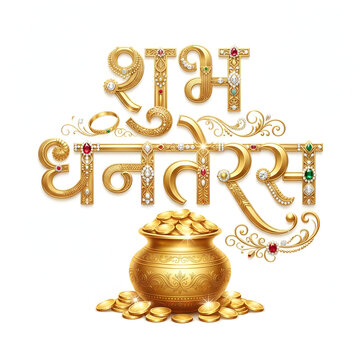 Happy Dhanteras golden typography logo concept in illustration.