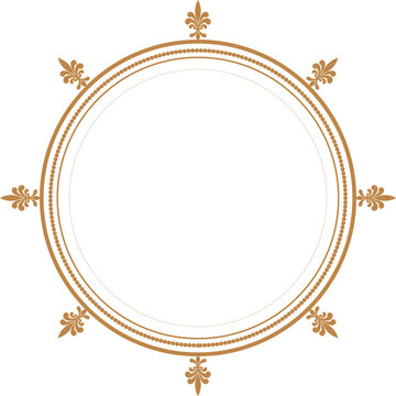 Elegant Golden Fleur-de-lis Circle Frame Vector Design. 106