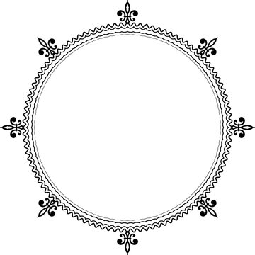 Elegant Black Fleur-de-lis Circle Frame Vector Design. 109