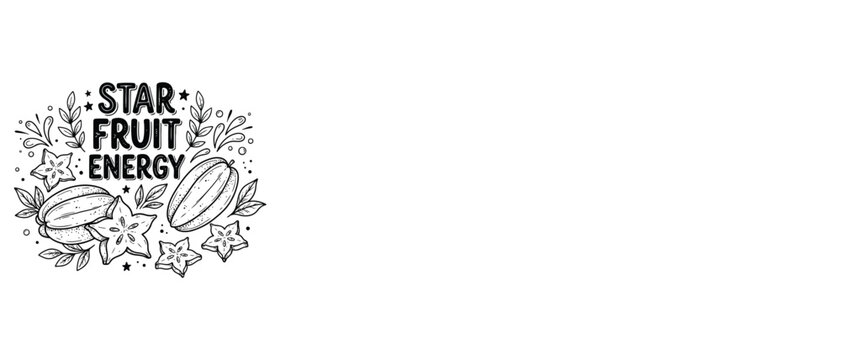 Star fruit energy hand drawn black and white vector illustration with leaves