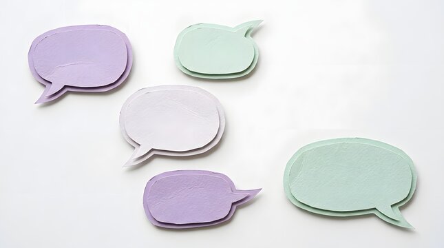 Pastel paper speech bubbles on white background for creative design communication concepts set.