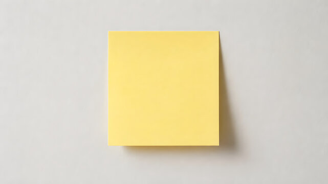 Blank Square Yellow Sticky Note Stuck on Plain White Wall Mockup