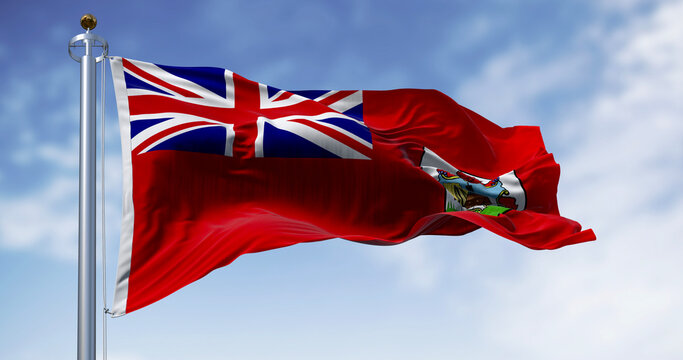 Bermuda national flag with Red Ensign and coat of arms. 3D render